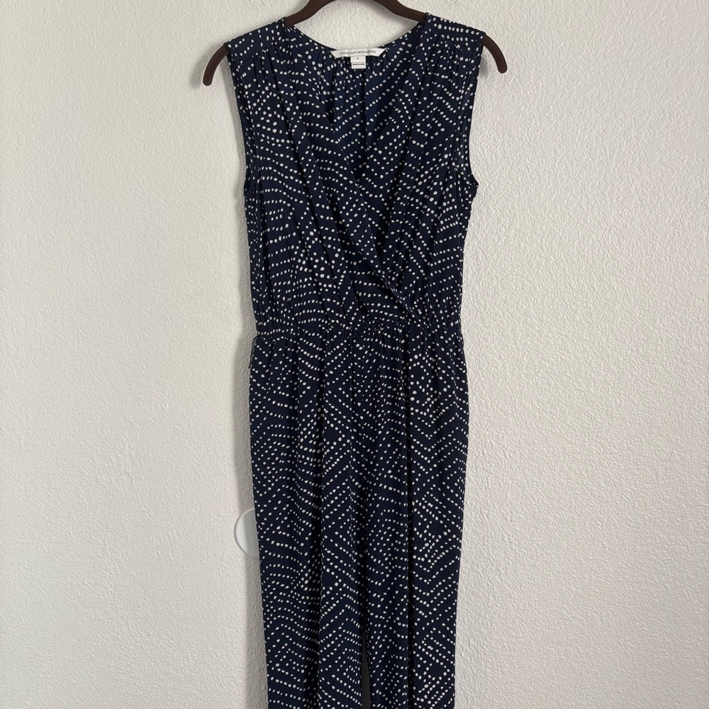 Diane Von Furstenberg Women's Size 0 Blue/White Polka Dot Silk Eva Jumpsuit